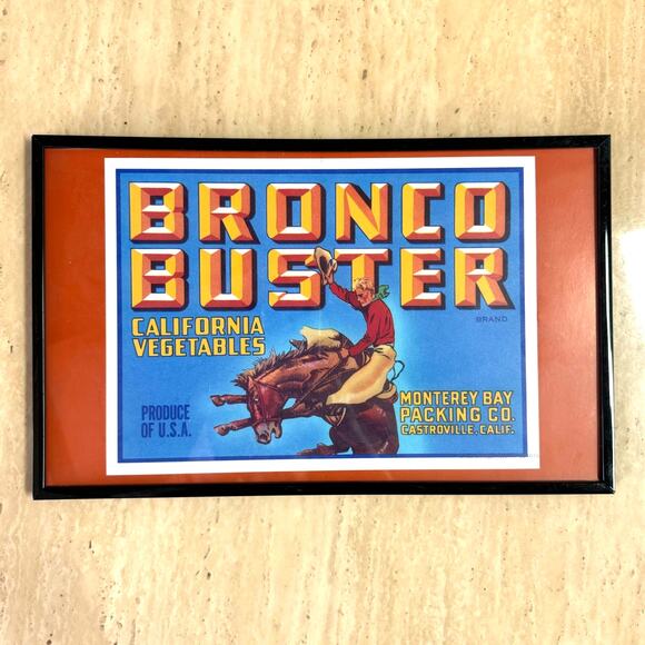 Western Rodeo Bronco Buster Calif Vegetables Crate Label Advertisement Framed - Picture 6 of 7